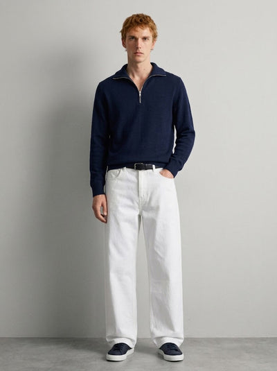 NAVY QUARTER ZIPPER